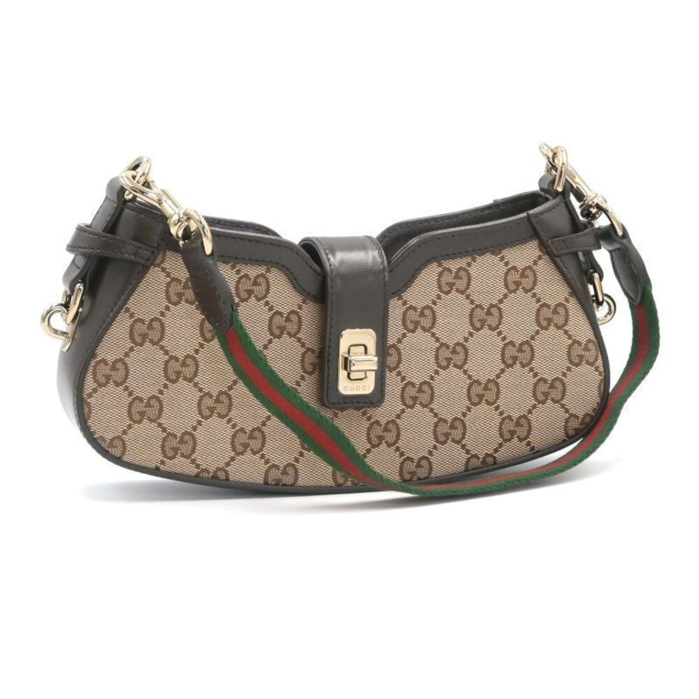 Gucci Moonside GG Canvas Web Stripe Shoulder Bag Beige Black